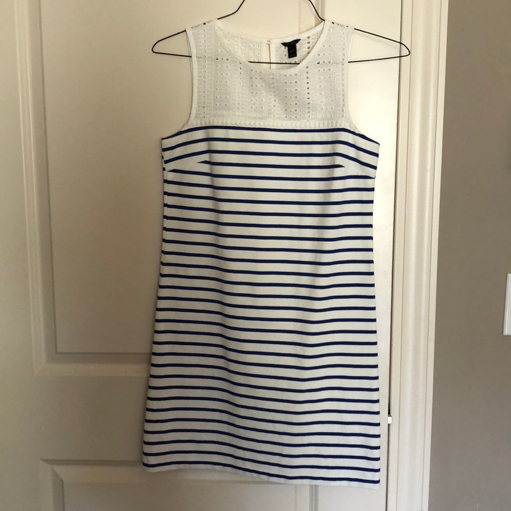 J Crew XXXS white with blue strips dress
